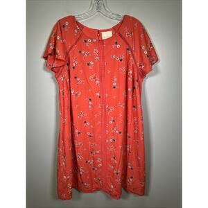 ModCloth Dress Size 1x Whimsical Wildflower Coral‎ Red Shift Fringe Cottagecore